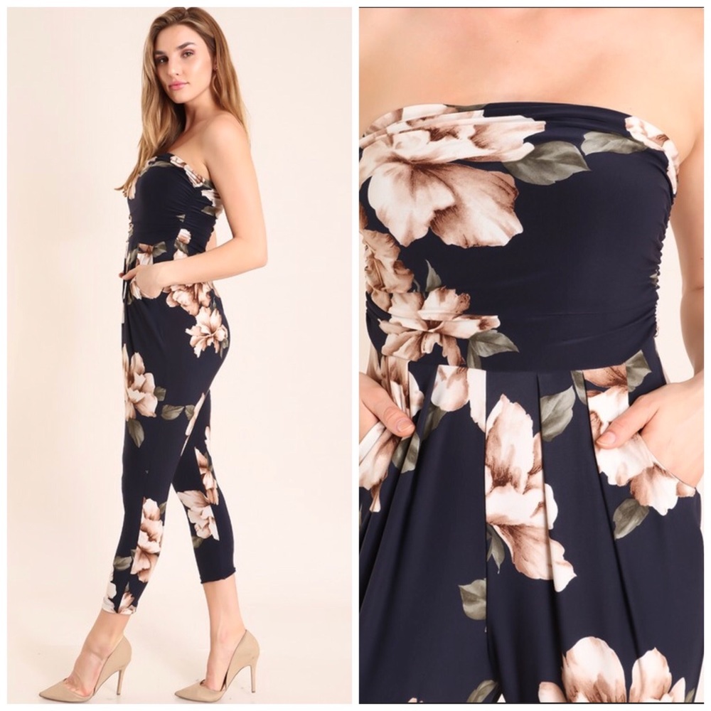 Navy Floral Jumpsuit - Picture 4 of 4